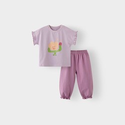 BALIPIG 巴厘小豬 女童短袖套裝夏季薄款女寶寶甜美可愛兩件套嬰兒分體