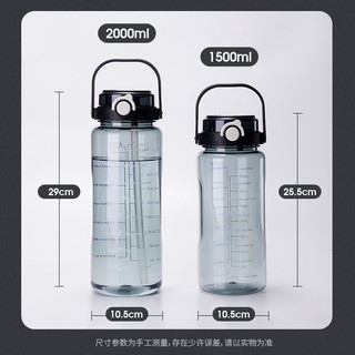 夏季耐高温运动水杯便携大容量塑料水杯男生太空杯户外吸管杯 双饮黑色1.5L