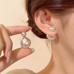 KOSE 高絲 S925銀針小眾設計感雙面珍珠耳釘女感一款三戴耳環耳飾品