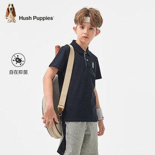 暇步士（Hush Puppies）童装男童2024夏季短袖POLO衫轻薄舒适百搭短袖 藏蓝 150cm