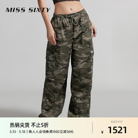 MISS SIXTY2024夏季新款休闲裤女松紧低腰迷彩美式复古直筒裤工装