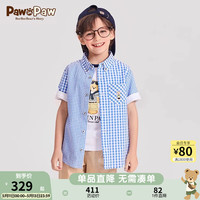 PawinPaw卡通小熊童装24夏男童翻领格子短袖衬衫撞色 Blue蓝色/50 130