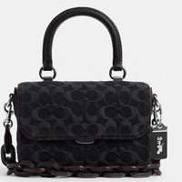 COACH 蔻驰 女士经典标志丹宁布ROGUE手袋牛仔斜挎包女包  CR694 LH/黑色