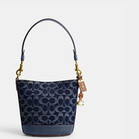 COACH 蔻驰 女士经典标志牛仔丹宁布DAKOTA16号水桶包 CT132_B4/BL  蓝色 小号