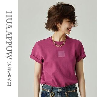 法式紫色字母章仔T恤女装2024春夏季新款短袖圆领宽松上衣潮