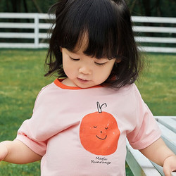 mobami 摩芭米 童裝男童女童短袖夏季薄款卡通印花橙子純棉吸汗T恤 橙色 120cm