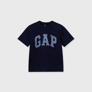 Gap 盖璞 男女款拼接字母logo短袖T恤 466766 海军蓝 L