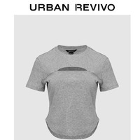 URBAN REVIVO 女装潮流辣妹镂空修身圆领显瘦T恤衫 UWJ440037 花灰 M