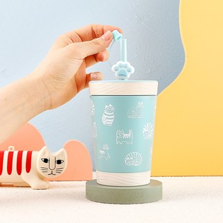 contigo 康迪克不锈钢冷萃吸管杯咖啡杯毛绒猫咪款390ml含杯套HBC-JUI081 绿色毛绒猫咪(送杯套）