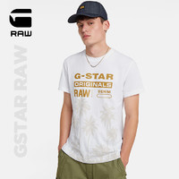 G-STAR RAW2024夏季Nifous圆领短袖潮流男士高端t恤纯棉打底衫D24449 白色椰树印花 M