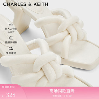 CHARLES&KEITH24春方头交叉绕绳高跟时装凉拖鞋CK1-60280432 粉白色Chalk 37