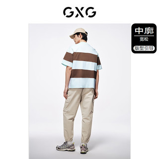 GXG男装    条纹拼接宽松休闲圆领短袖T恤男士上衣 24年夏季 条纹 165/S