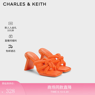 CHARLES&KEITH24春方头交叉绕绳高跟时装凉拖鞋CK1-60280432 Orange橙色 38