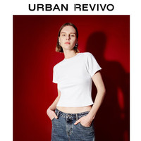 URBAN REVIVO 女士简约百搭正肩圆领修身短款T恤 UWJ440030 粉灰 XL