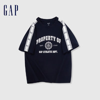 Gap 盖璞 男女款纯棉拼接织带logo短袖T恤 885847 海军蓝 S