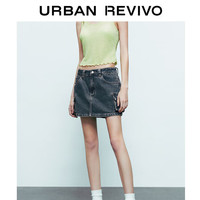 URBAN REVIVO 女士街头工装风立体口袋薄牛仔半身裙 UWV840147 蓝色 S