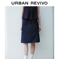 URBAN REVIVO 女装小众设计感立体木耳边牛仔半裙 UWU840058 蓝色 L