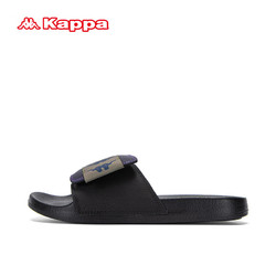 Kappa 卡帕 官方凉拖鞋男子沙滩鞋夏季户外防滑魔术贴一字拖 黑色 44