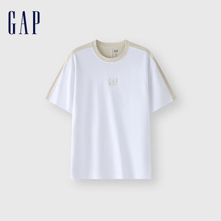 Gap 盖璞 男女款吸湿速干凉感拼色logo短袖T恤 464169 白色 XXL