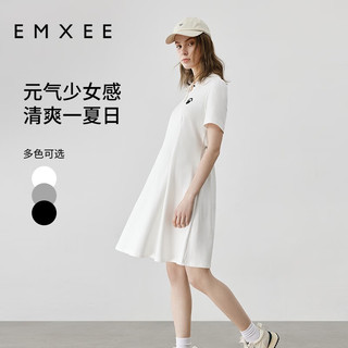 嫚熙（EMXEE）连衣裙polo短袖宽松遮肚时尚装裙子 灰色（无收腰带） L