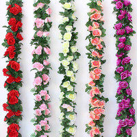 雙盟 仿真玫瑰假花藤條蔓壁掛纏繞空調水管道遮擋裝飾客廳吊頂塑料植物