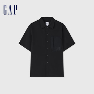 Gap 盖璞 男士纯色简约基础款百搭衬衫 464287 黑色 S