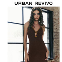 URUR【大片同款】2024夏新款女复古撞色V领吊带连衣裙UWH940048 黄棕 XS