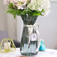 盛世泰堡 玻璃花瓶插花瓶干花滿天星仿真花植物客廳裝飾擺件 煙灰色 22cm
