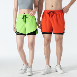 凯罗盾夏季男士运动短裤情侣假两件三分跑步训练健身内衬美式二合一短裤 荧光绿 M