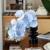 盛世泰堡 仿真花九頭蝴蝶蘭假花絹花客廳塑料花裝飾擺件插花藍色1支裝
