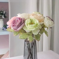 88VIP：凱天·花航 焦邊玫瑰-香檳色5支干花假花家居客廳婚慶裝飾擺件