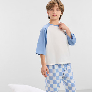 迪士尼童装男女童针织七分袖睡衣2024夏季儿童家居服薄款 星海蓝 120cm