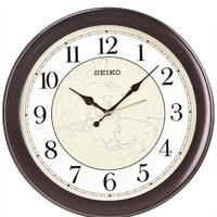 SEIKO 精工 日本精工时钟14英寸棕色现代简约地图钟面客厅卧室石英挂钟