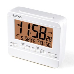 SEIKO 精工 日本精工時鐘靜音電子鬧表溫度日歷功能溫度計雙組鬧鐘