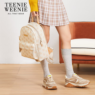 Teenie Weenie双肩包女大容量TW小熊时尚潮流满印背包大通勤电脑包 奶杏黄0306FW03YE01 双肩包