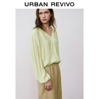 URBAN REVIVO 夏季女装时尚优雅气质V领肌理感罩衫衬衫 UWH240074 浅绿 XS