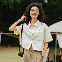 森马 Semir中袖衬衫女短款小个子宽松夏2024复古翻领上衣 白色调00411 165/88A/L