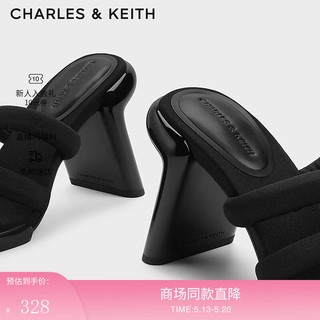 CHARLES&KEITH24春方头交叉绕绳高跟时装凉拖鞋CK1-60280432 BLACK TEXTURED黑色纹理 38