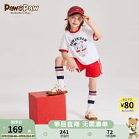 PawinPaw卡通小熊童装2024年夏季男女童撞色运动短袖套装休闲 Red红色/20 120