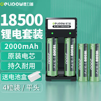 Delipow 德力普 18500锂电池 3.7V大容量充电电池套装适用电推剪强光手电筒玩具
