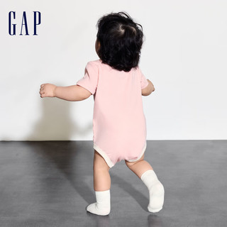 Gap婴儿2024夏季纯棉小熊撞色短袖连体衣儿童装包屁衣505656 粉色 90cm (18-24月) 亚洲尺码