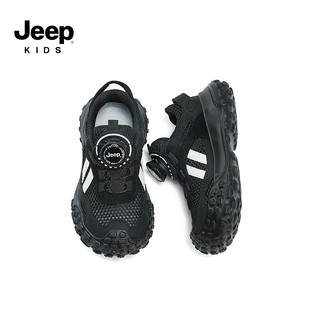 Jeep吉普儿童鞋子春款网面透气跑步鞋夏季2024纽扣鞋男童运动鞋 黑色 26码 鞋内长约16.9cm