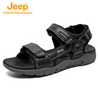 Jeep 吉普 夏季戶外厚底舒適休閑軟底包頭沙灘鞋真皮外穿涼鞋學生