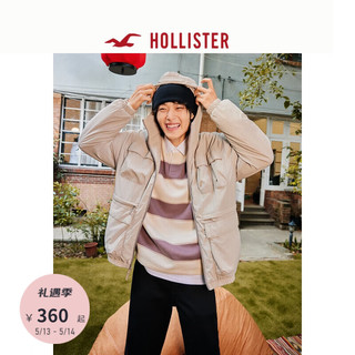 HOLLISTER 抓绒保暖户外风全天候抗风连帽夹克外套 男 355983-1 浅棕色 XS (170/84A)