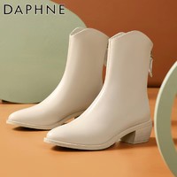 DAPHNE 达芙妮 单靴高跟鞋秋季瘦瘦靴白色短靴女靴2024新款冬季中筒马丁靴