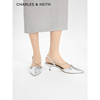 CHARLES&KEITH24夏尖头细跟后空交叉链条凉鞋女CK1-61720188 Silver银色 35