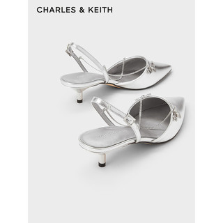 CHARLES&KEITH24夏尖头细跟后空交叉链条凉鞋女CK1-61720188 Silver银色 35