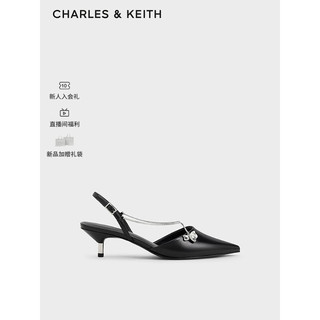 CHARLES&KEITH24夏尖头细跟后空交叉链条凉鞋女CK1-61720188 Black Box黑色 41