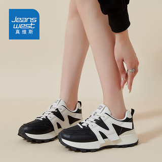 真维斯（Jeanswest）女鞋夏季韩版鞋子女休闲老爹鞋女百搭跑步运动鞋女 黑色 35码 