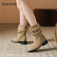 DAPHNE 達芙妮 堆堆褲管靴女2024新款秋季柔軟氣質美拉德靴子女粗跟短靴女